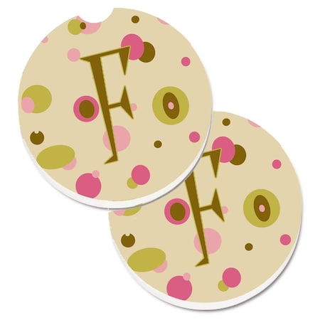 Carolines Treasures Letter F Initial Monogram Tan Dots Set of 2 Cup Holder Car Coaster CJ1004-FCARC